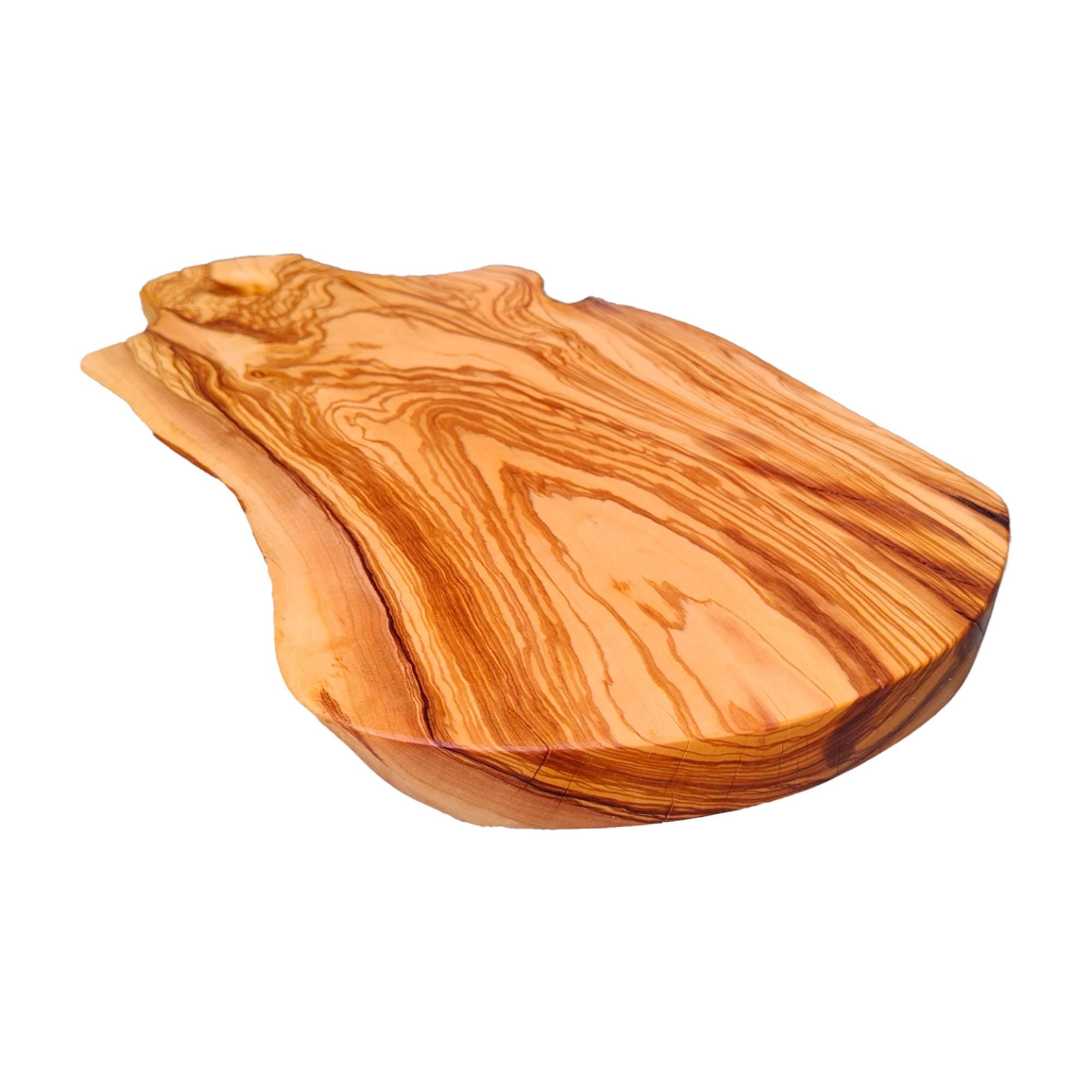 Tagliere in Ulivo Secolare con Manico e Live Edge 42x23cm  | Piedini in Gomma | Finitura FoodSafe