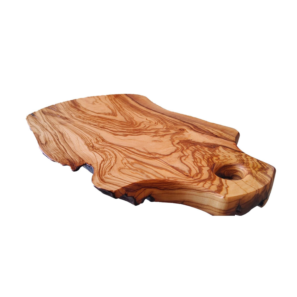 Tagliere in Ulivo Secolare con Manico e Live Edge 42x23cm  | Piedini in Gomma | Finitura FoodSafe