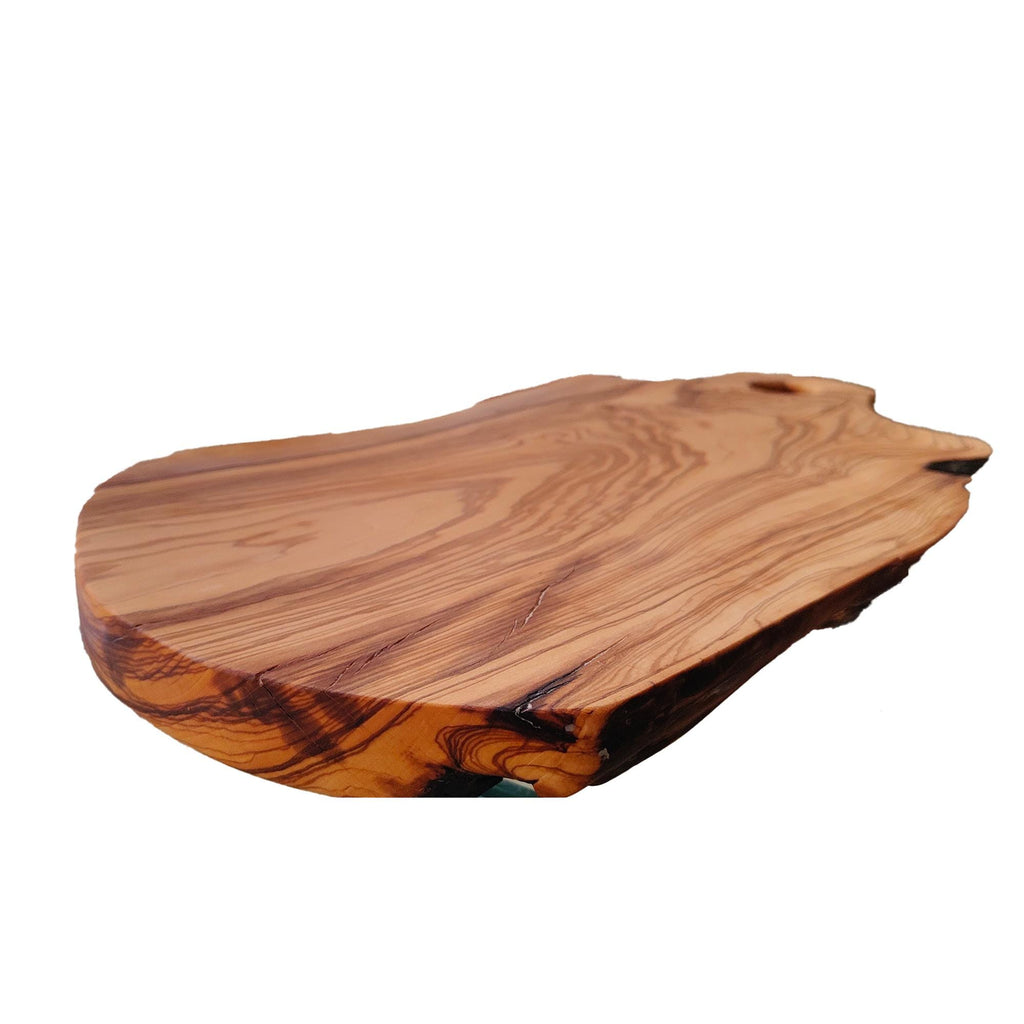 Tagliere in Ulivo Secolare con Manico e Live Edge 42x23cm  | Piedini in Gomma | Finitura FoodSafe