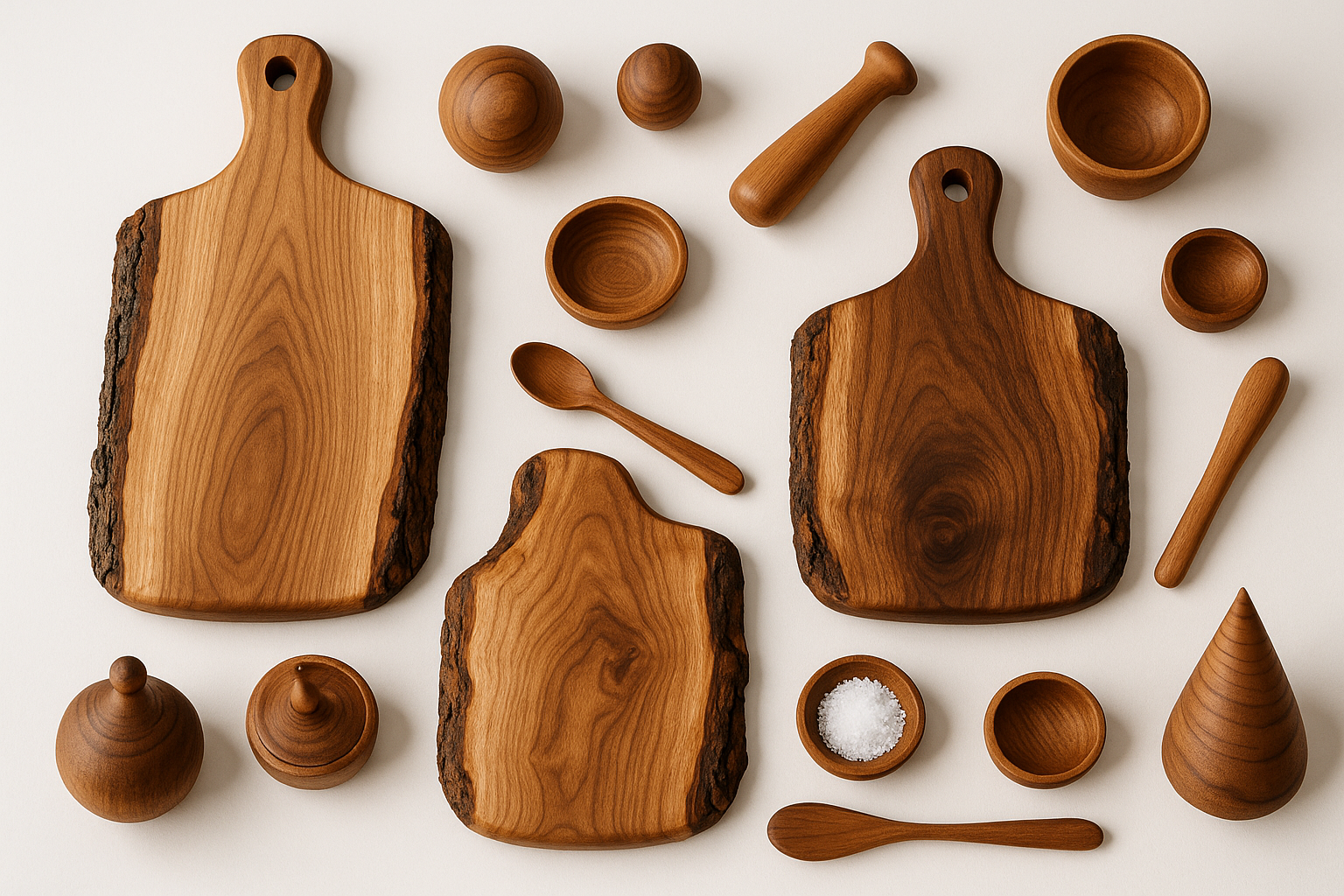 Taglieri in  legno live edge, e oggetti di design piccoli in legno 